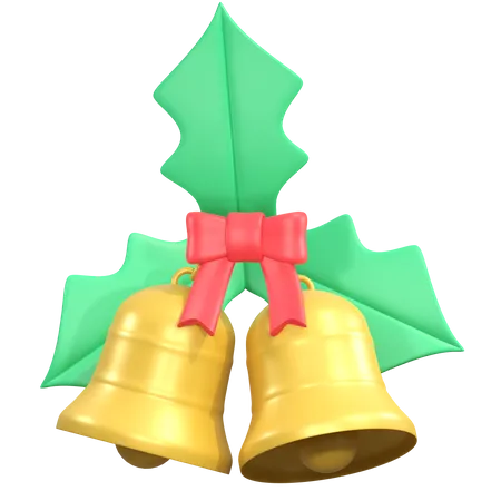 Christmas Bell Decorations With Pine Leaf 3 D Icon Illustration 3D Icon