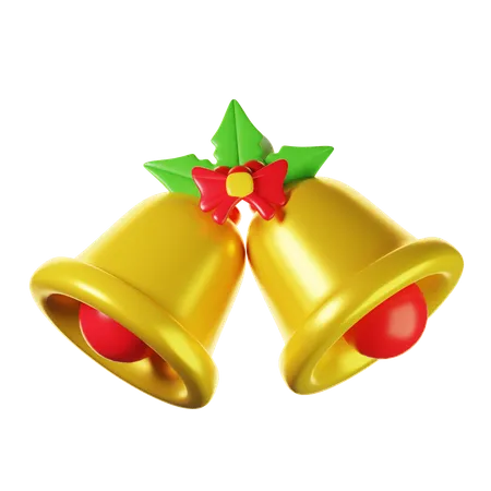 3 D Icon Christmas Bells With Red Ribbon 3D Icon