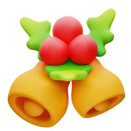3 D Illustration Of Christmas Bells And Holly 3D Icon