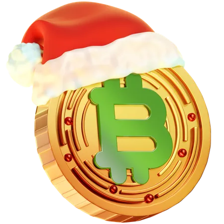 This 3 D Coin Icon Showcases A Golden Coin With The Iconic Bitcoin Logo Adorned With A Christmas Hat Merging The Essence Of The Holiday Season With The Symbol Of Bitcoin 3D Icon