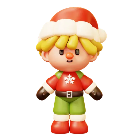 Cute Cartoon 3 D A Little Boy Smiling And Standing In Red Green Sweater And Santa Hat Happy New Year Decoration Merry Christmas Holiday New Year And Xmas Celebration 3D Icon