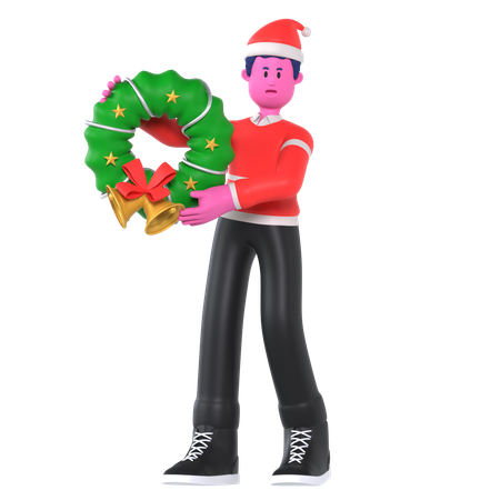 Christmas Boy Bring Wreath  3D Illustration