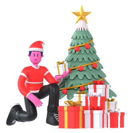 Christmas Boy Decorate Christmas Tree  3D Illustration