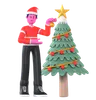 Christmas Boy Decorate Christmas Tree