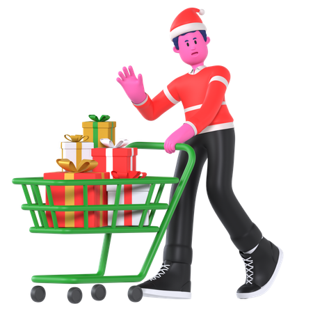 Christmas Boy Doing Christmas Shopping  3D Illustration