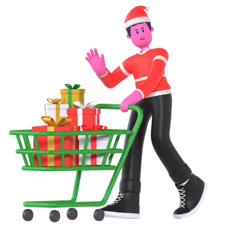 Christmas Boy Doing Christmas Shopping  3D Illustration