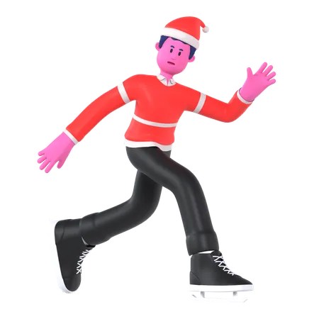 Christmas Boy Doing Ice Skating  3D Illustration