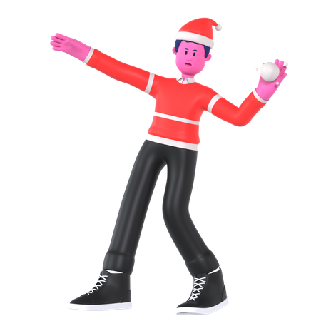 Christmas Boy Enjoying Snow Fight  3D Illustration