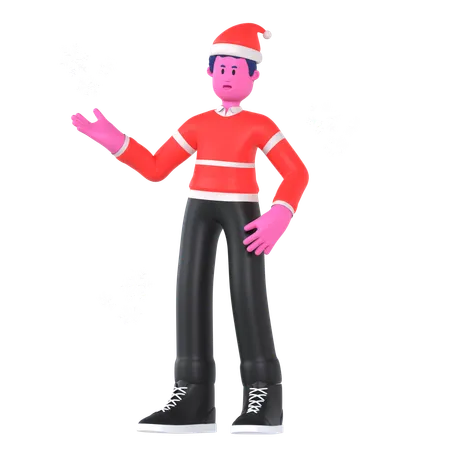 Christmas Boy Enjoying Snowfall  3D Illustration