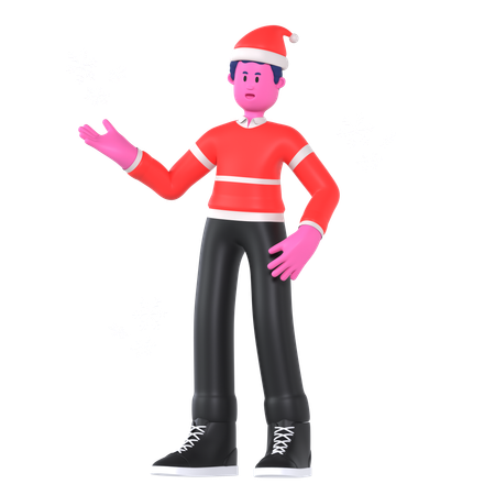 Christmas Boy Enjoying Snowfall  3D Illustration