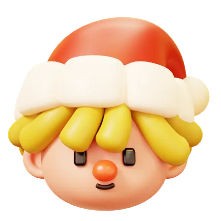 Cute Cartoon 3 D A Little Boy Smiling Head With Santa Hat Happy New Year Decoration Merry Christmas Holiday New Year And Xmas Celebration 3D Icon