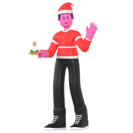Christmas Boy Holding Christmas Candle  3D Illustration