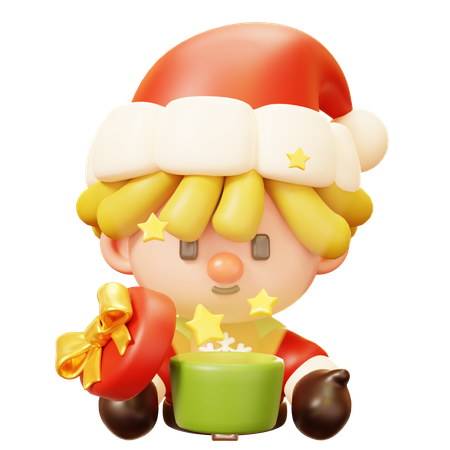 Christmas Boy Opening a Gift Box  3D Icon