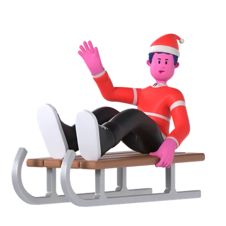 Christmas Boy Playing With Sledge  3D Illustration