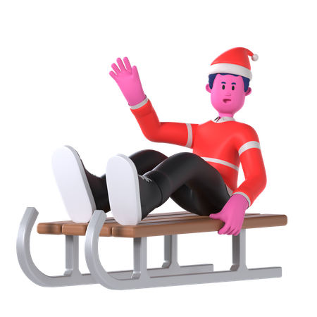 Christmas Boy Playing With Sledge  3D Illustration