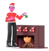 Christmas Boy Putting Socks In Fireplace