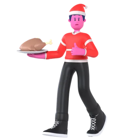 Christmas Boy Taking Christmas Dinner  3D Illustration