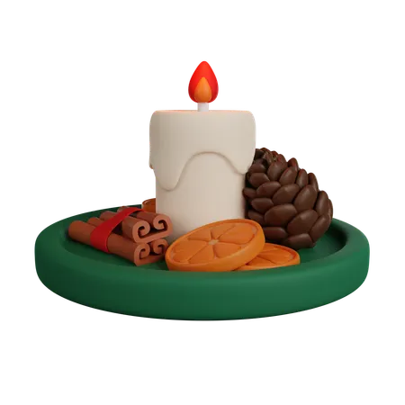 Christmas Candle With Cinnamon Orange And Pine Cone 3 D Render 3D Icon