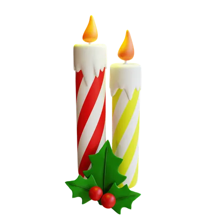 Christmas Candle With Mistletoe 3D Icon