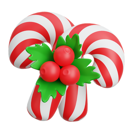 Christmas Candy Cane With Mistletoe  3D Icon