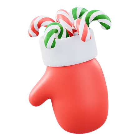 Christmas candy in knitted mittens  3D Icon