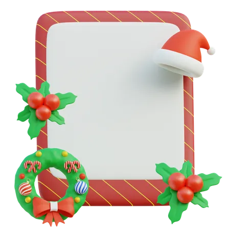 Christmas Card Template With Holly Berries And Santa Hat  3D Icon