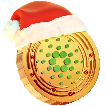 This 3 D Coin Icon Showcases A Christmas Themed Golden Coin Carrying The Cardano Logo Harmonizing The Festive Vibe With Cardanos Symbol 3D Icon