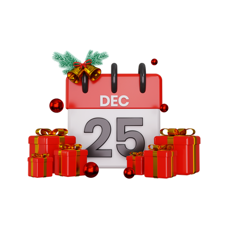 Christmas celebration day with calendar  3D Illustration