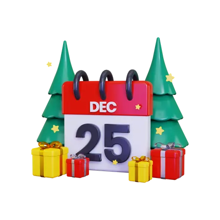 Christmas celebration day with calendar  3D Illustration