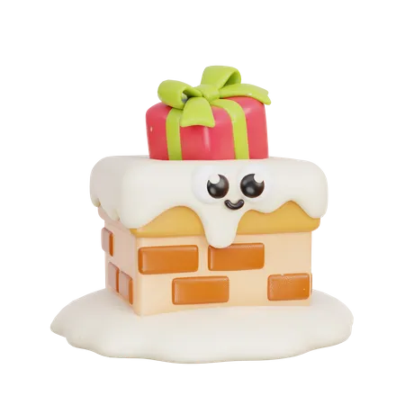 Christmas Chimney With Gift Box  3D Icon