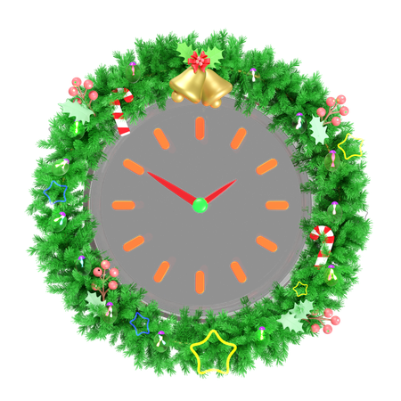 Christmas Clock with wreath  3D Illustration