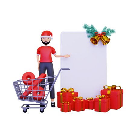 Christmas day shopping discount with blank placard  3D Illustration