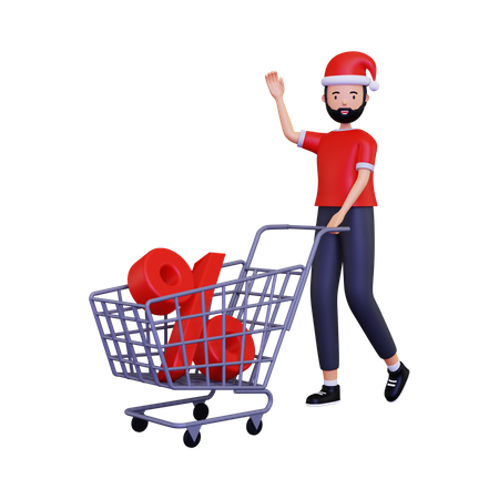 Christmas day shopping discount with shopping cart  3D Illustration