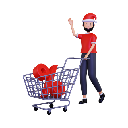 Christmas day shopping discount with shopping cart 3D Illustration