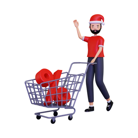 Christmas day shopping discount with shopping cart  3D Illustration