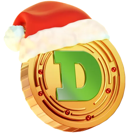 Featuring A Golden Coin With The Dogecoin Logo Adorned By A Christmas Hat Merging The Festive Cheer With The Dogecoin Cryptocurrency Emblem 3D Icon