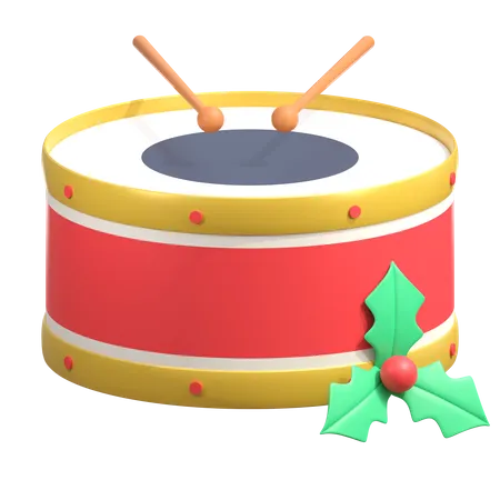 Drum Percussion With Pine Leaf Decoration Christmas 3 D Icon Illustration 3D Icon
