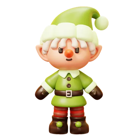 Cute Cartoon 3 D A Little Elf Smiling With Green Gnome Fairy Garden Costume And Hat Santa Cluas Assistance Helper Make The Toys In Santas Workshop And Take Care Of His Reindeer Happy New Year Decoration Merry Christmas Holiday New Year And Xmas Celebration 3D Icon