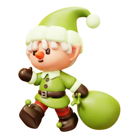 Christmas Elf with Gift Bag  3D Icon