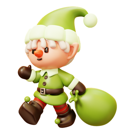 Christmas Elf with Gift Bag  3D Icon