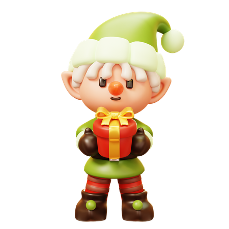 Christmas Elf with Gift Box  3D Icon