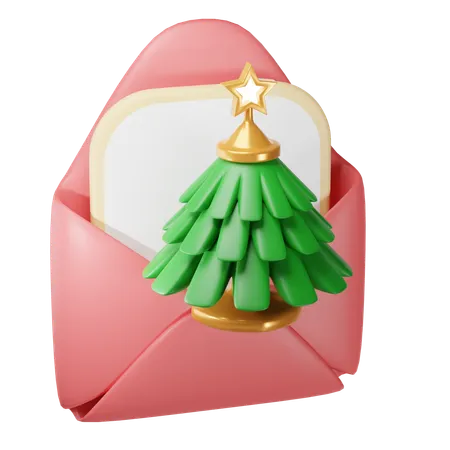 Christmas Envelope With Tree 3 D Illustration 3D Icon