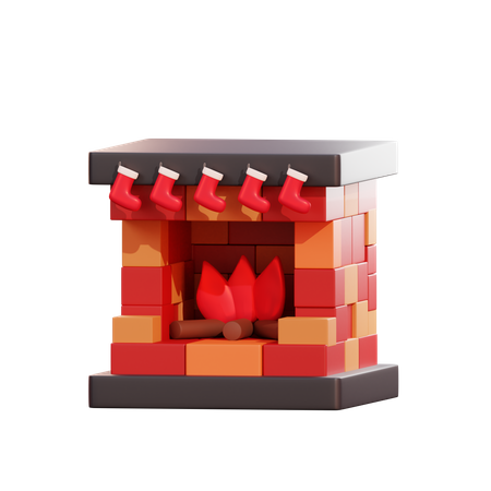Christmas Fireplace 3D Illustration
