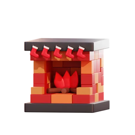 Christmas Fireplace 3D Illustration