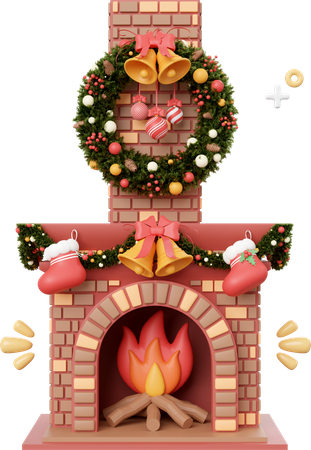 Christmas Fireplace With Decorations  3D Icon