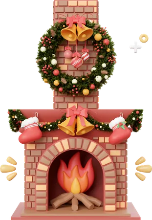 Christmas Fireplace With Decorations  3D Icon