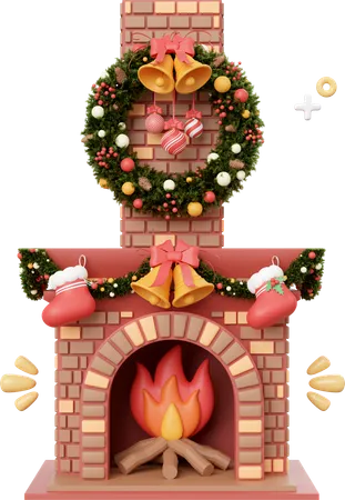 Christmas Fireplace With Decorations Christmas Theme Elements 3 D Illustration 3D Icon