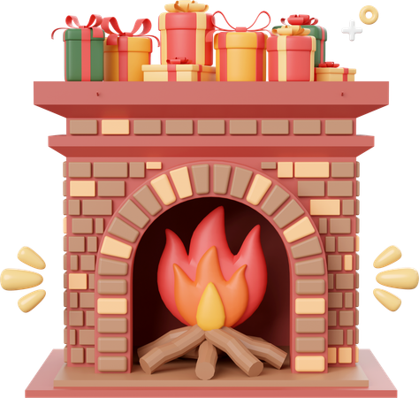 Christmas Fireplace With Decorations  3D Icon
