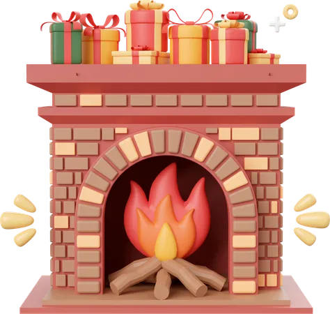 Christmas Fireplace With Decorations  3D Icon