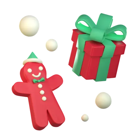3 D Christmas Gift And Cookies Icon 3D Icon